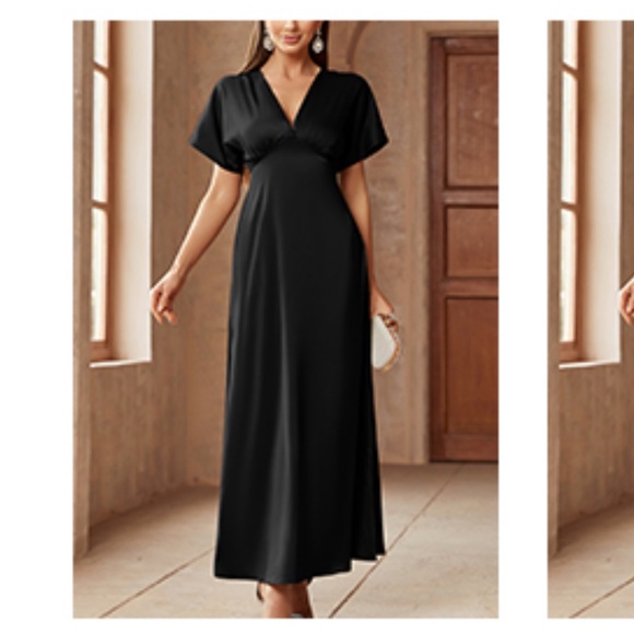 Satin V-Neck Flutter Sleeve A-Line Gown - Picture 1 of 6